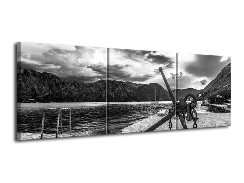 Glasschilderij Anker | Grijs, Zwart, Wit | 120x40cm 3Luik