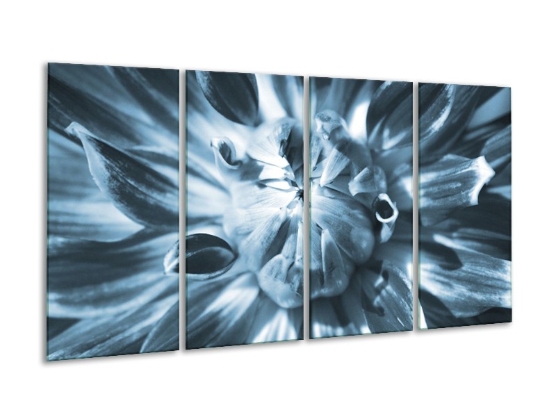 Canvas Schilderij Bloem | Blauw | 160x80cm 4Luik