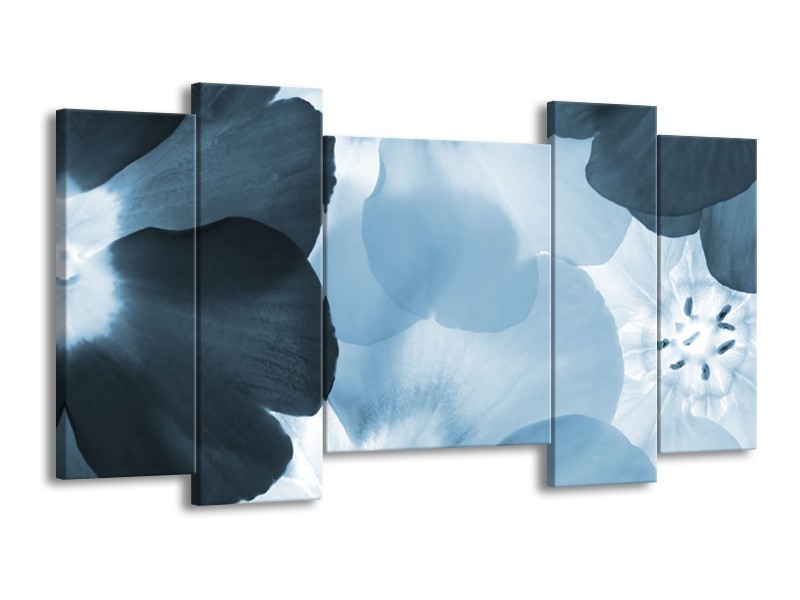 Canvas Schilderij Bloem | Blauw | 120x65cm 5Luik