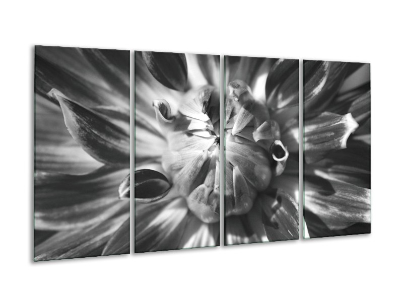 Canvas Schilderij Bloem | Zwart, Grijs | 160x80cm 4Luik