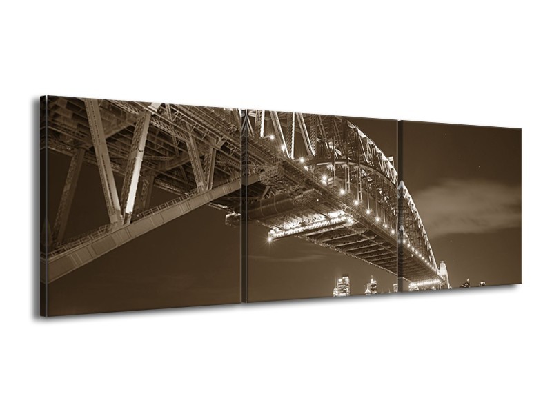 Glasschilderij Steden, Brug | Sepia | 150x50cm 3Luik