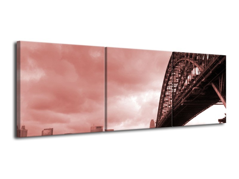 Glasschilderij Steden, Brug | Bruin, Rood | 120x40cm 3Luik