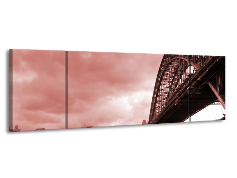 Canvas Schilderij Steden, Brug | Bruin, Rood | 170x50cm 3Luik