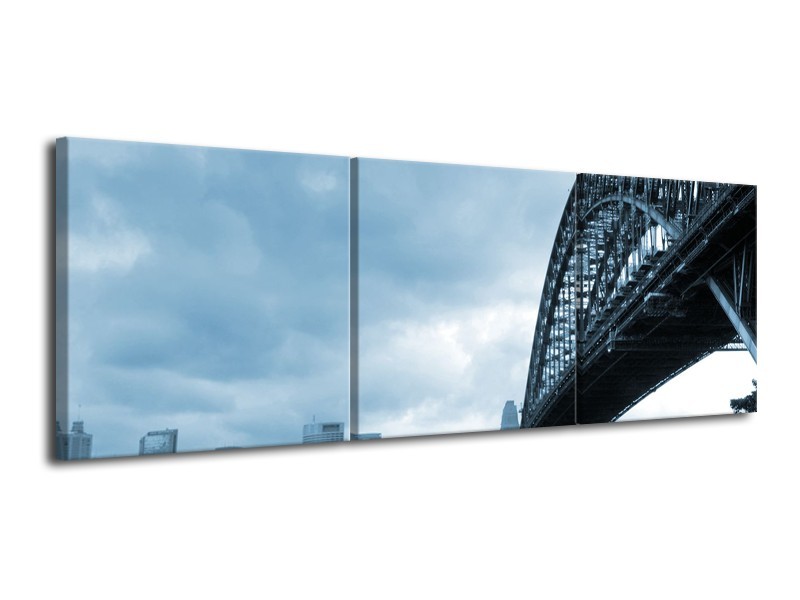 Glasschilderij Steden, Brug | Blauw | 120x40cm 3Luik