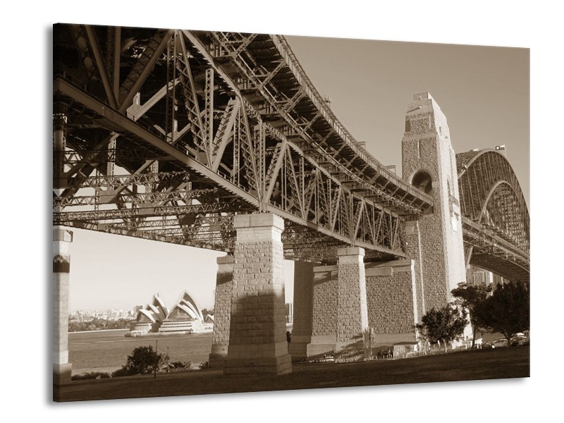 Glasschilderij Steden, Brug | Sepia | 100x70cm 1Luik