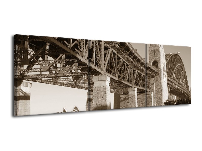 Canvas Schilderij Steden, Brug | Sepia | 120x40cm 3Luik