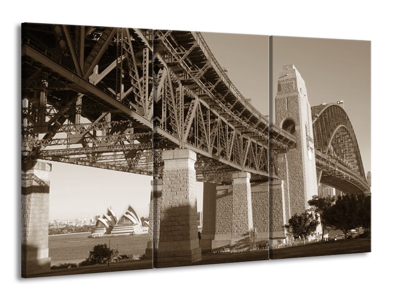 Glasschilderij Steden, Brug | Sepia | 165x100cm 3Luik