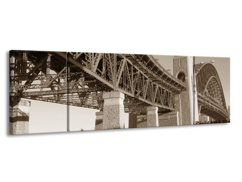 Canvas Schilderij Steden, Brug | Sepia | 170x50cm 3Luik