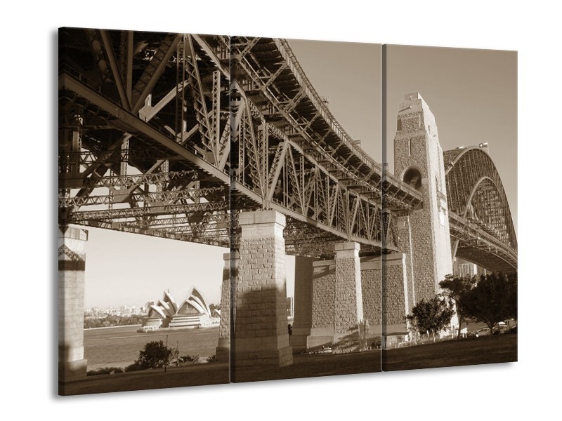 Glasschilderij Steden, Brug | Sepia | 60x90cm 3Luik