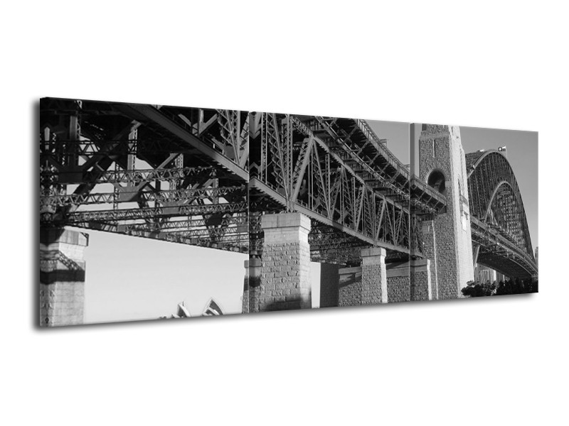 Canvas Schilderij Steden, Brug | Zwart, Grijs | 120x40cm 3Luik