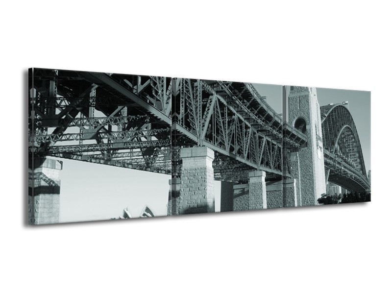 Glasschilderij Steden, Brug | Grijs, Groen | 150x50cm 3Luik