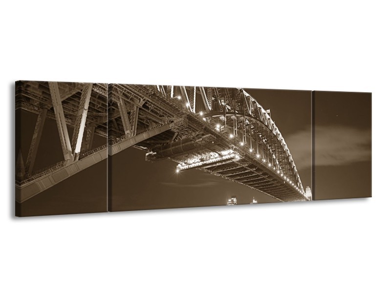 Glasschilderij Steden, Brug | Sepia | 170x50cm 3Luik