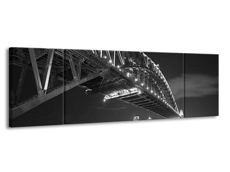 Glasschilderij Steden, Brug | Zwart, Wit, Grijs | 170x50cm 3Luik