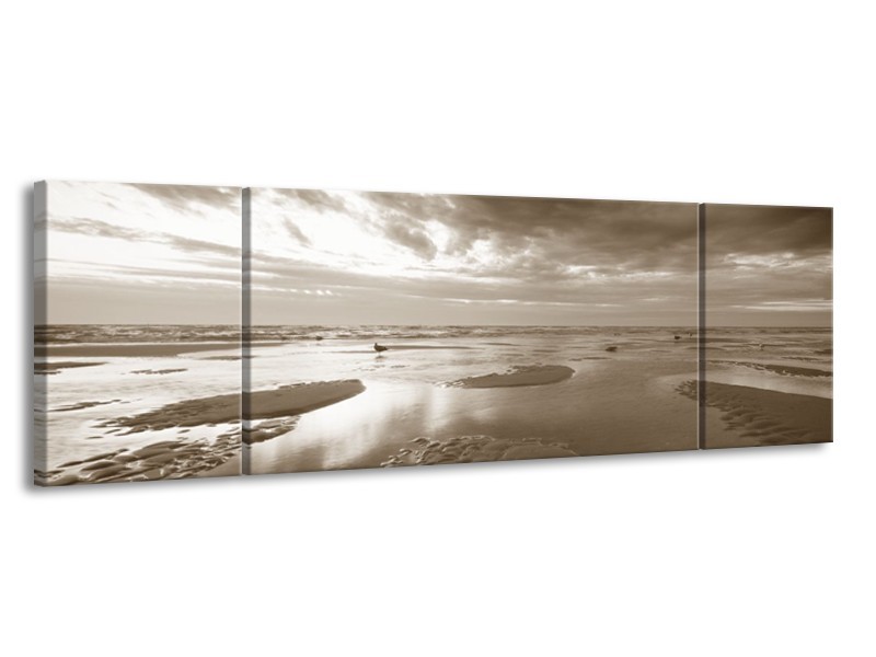 Glasschilderij Zee | Sepia | 170x50cm 3Luik