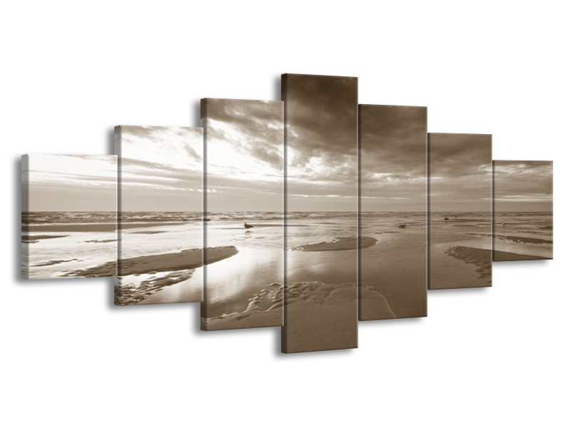 Canvas Schilderij Zee | Sepia | 210x100cm 7Luik