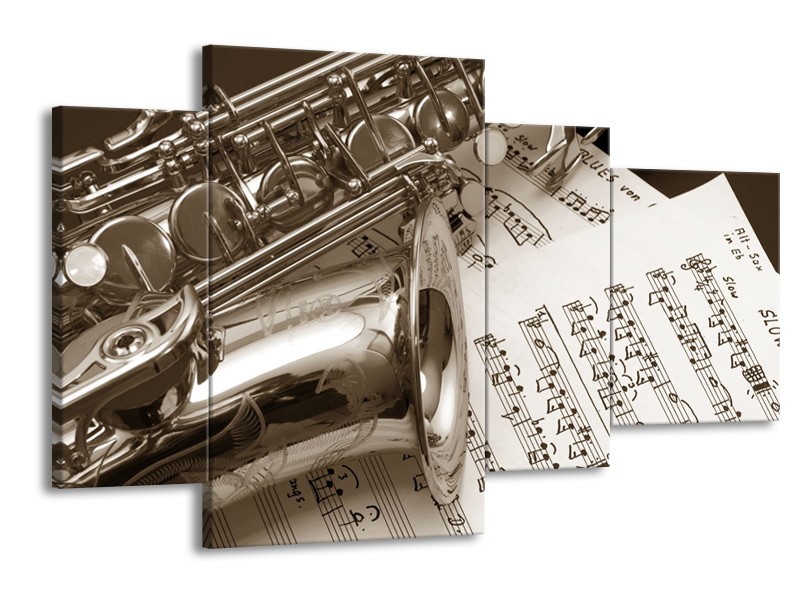 Glasschilderij Muziek | Sepia | 120x75cm 4Luik