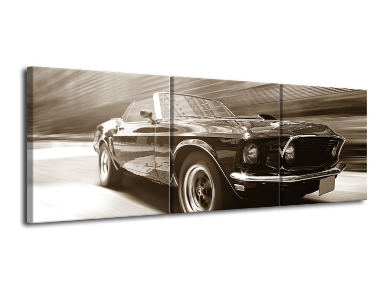 Canvas Schilderij Muziek, Mustang | Sepia | 120x40cm 3Luik