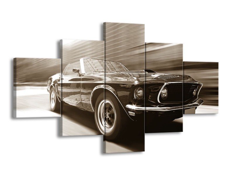 Canvas Schilderij Muziek, Mustang | Sepia | 125x70cm 5Luik