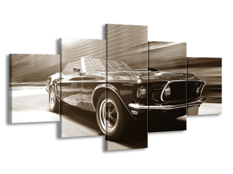 Canvas Schilderij Muziek, Mustang | Sepia | 150x80cm 5Luik