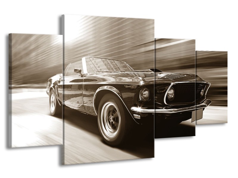 Canvas Schilderij Muziek, Mustang | Sepia | 160x90cm 4Luik