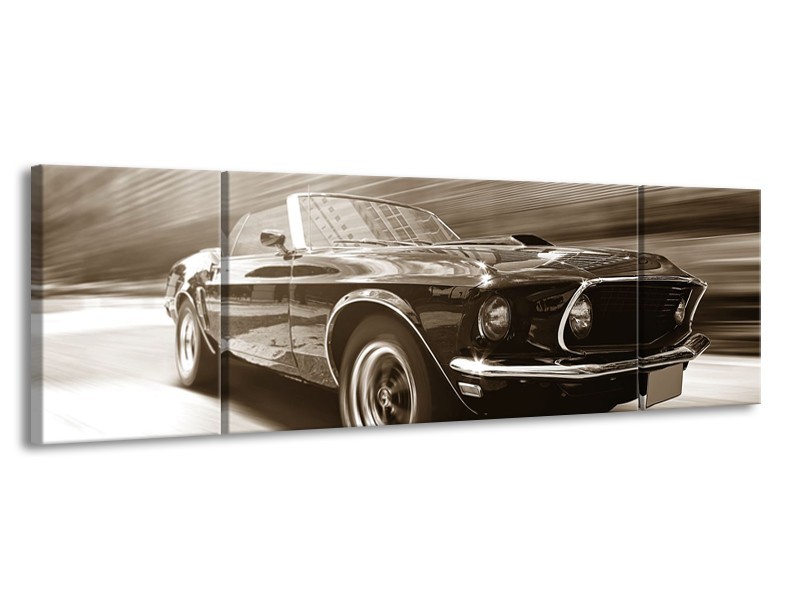 Canvas Schilderij Muziek, Mustang | Sepia | 170x50cm 3Luik