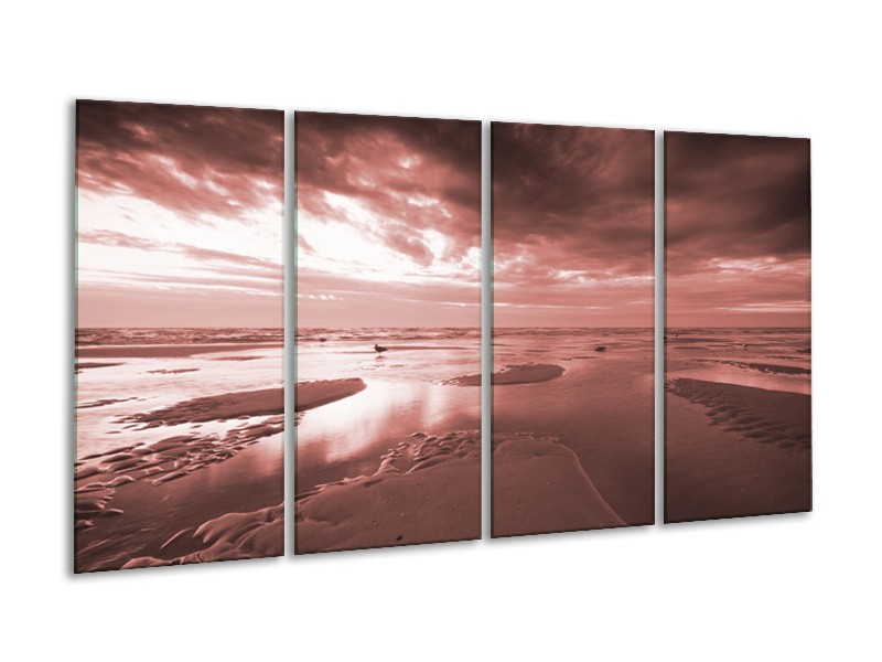 Canvas Schilderij Zee | Bruin, Rood | 160x80cm 4Luik