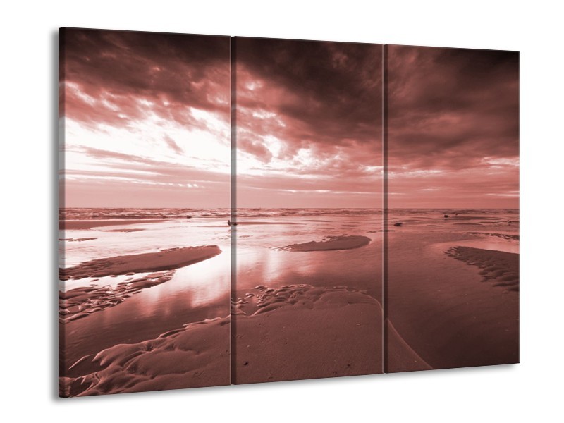 Canvas Schilderij Zee | Bruin, Rood | 60x90cm 3Luik
