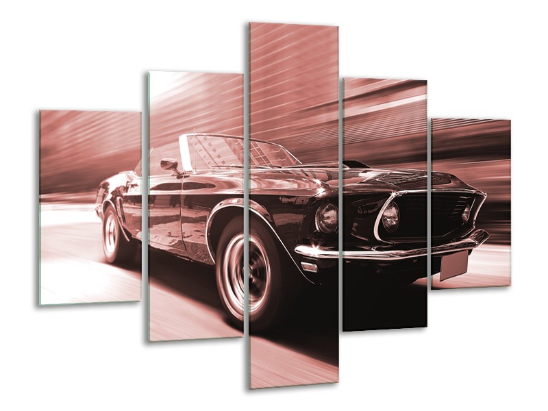 Glasschilderij Auto, Mustang | Bruin, Rood | 100x70cm 5Luik