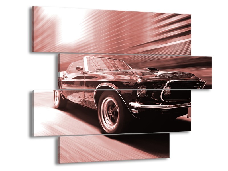 Canvas Schilderij Auto, Mustang | Bruin, Rood | 115x85cm 4Luik