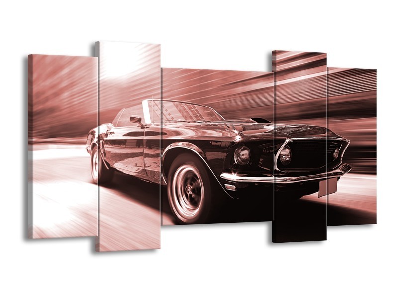 Glasschilderij Auto, Mustang | Bruin, Rood | 120x65cm 5Luik