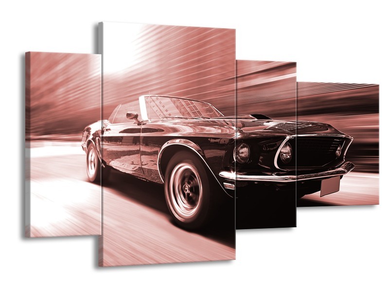 Glasschilderij Auto, Mustang | Bruin, Rood | 120x75cm 4Luik