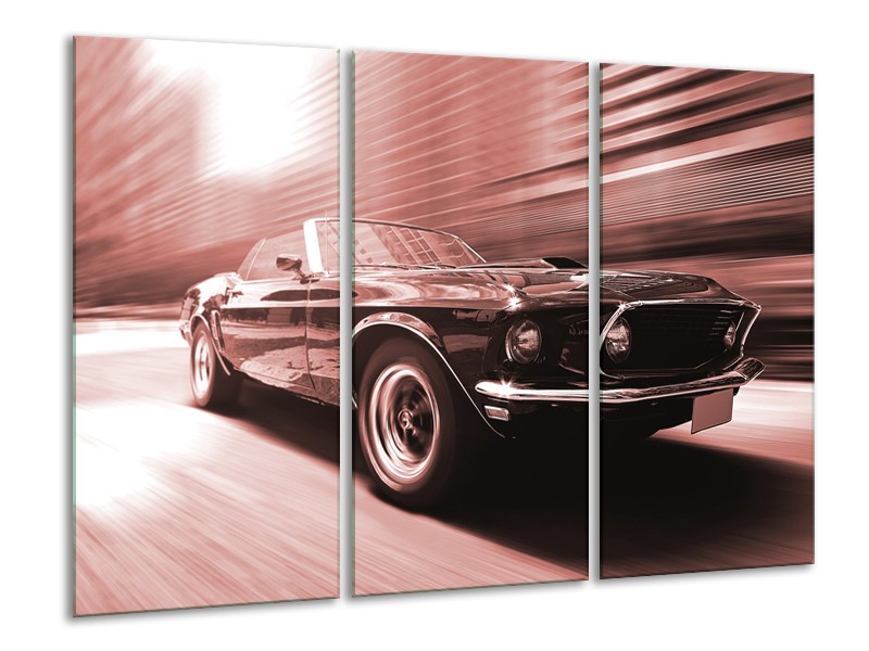 Canvas Schilderij Auto, Mustang | Bruin, Rood | 120x80cm 3Luik