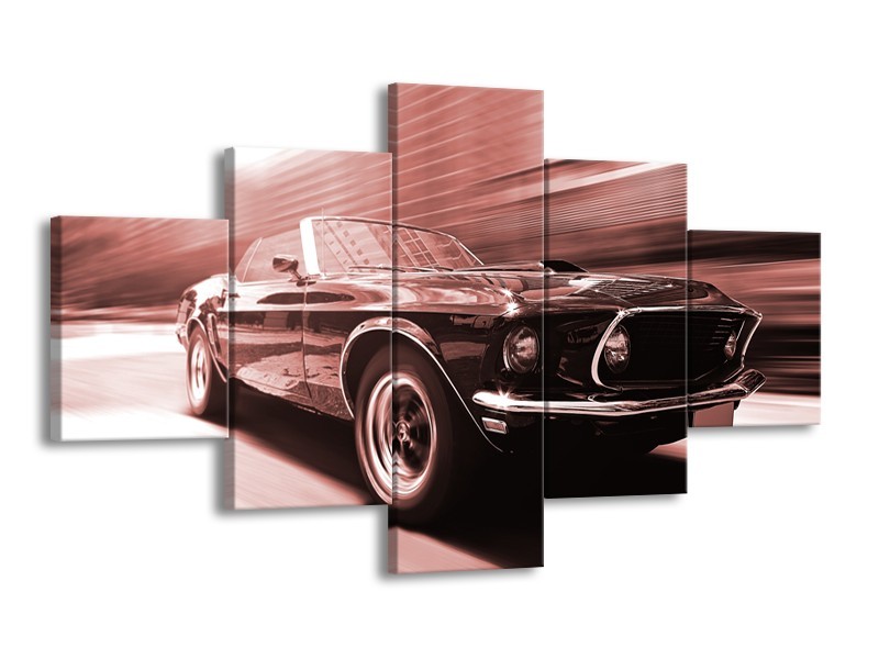 Glasschilderij Auto, Mustang | Bruin, Rood | 125x70cm 5Luik