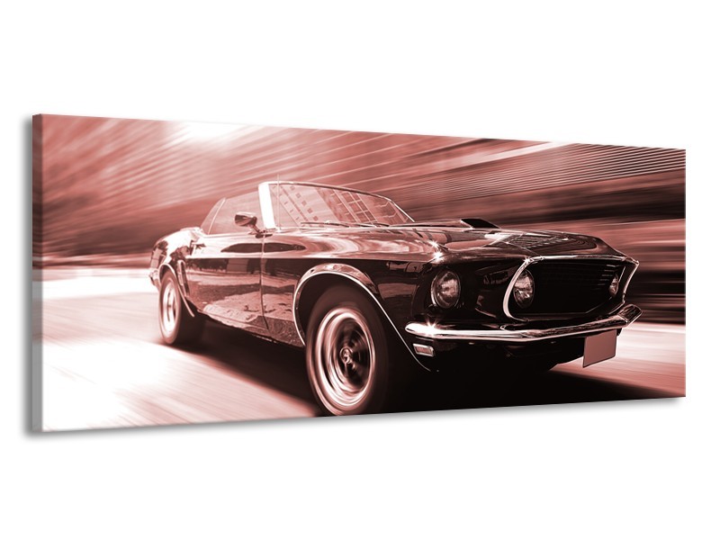 Canvas Schilderij Auto, Mustang | Bruin, Rood | 145x58cm 1Luik