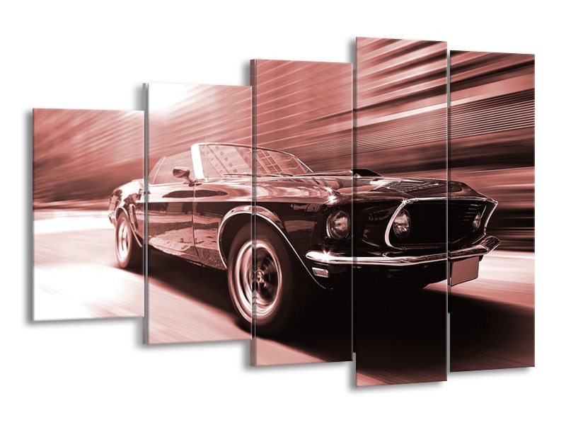 Canvas Schilderij Auto, Mustang | Bruin, Rood | 150x100cm 5Luik