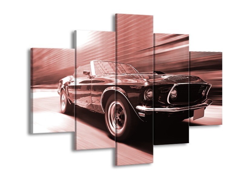 Canvas Schilderij Auto, Mustang | Bruin, Rood | 150x105cm 5Luik