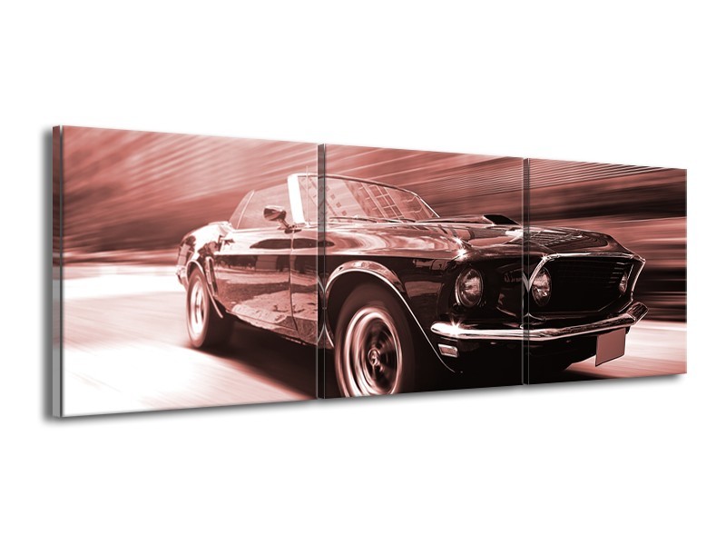 Glasschilderij Auto, Mustang | Bruin, Rood | 150x50cm 3Luik