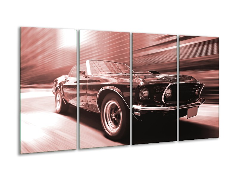 Canvas Schilderij Auto, Mustang | Bruin, Rood | 160x80cm 4Luik