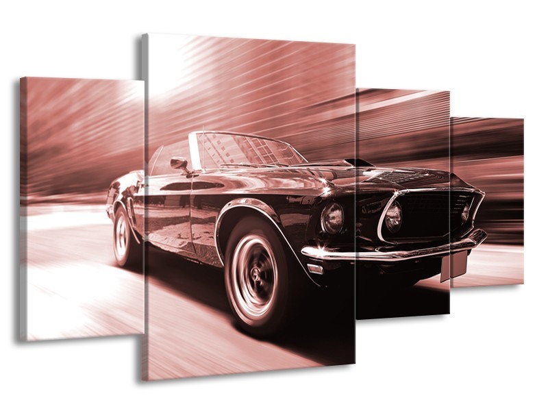 Canvas Schilderij Auto, Mustang | Bruin, Rood | 160x90cm 4Luik