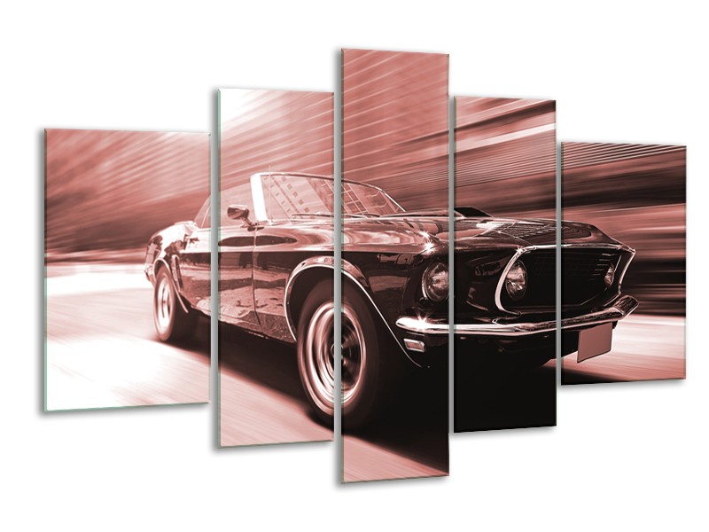 Glasschilderij Auto, Mustang | Bruin, Rood | 170x100cm 5Luik