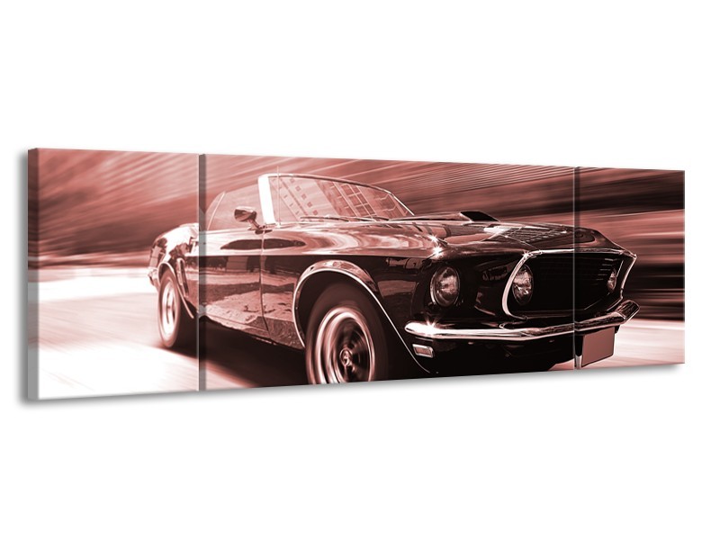 Canvas Schilderij Auto, Mustang | Bruin, Rood | 170x50cm 3Luik