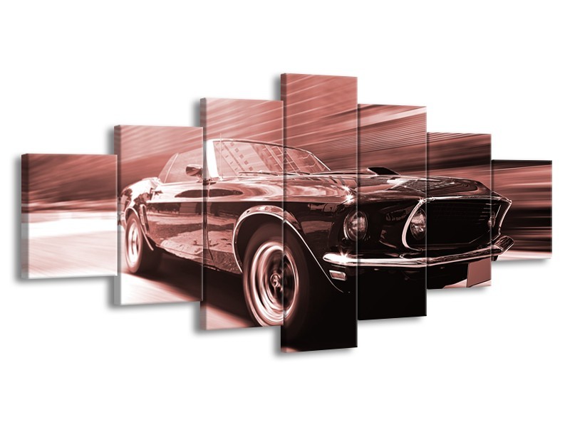 Canvas Schilderij Auto, Mustang | Bruin, Rood | 210x100cm 7Luik
