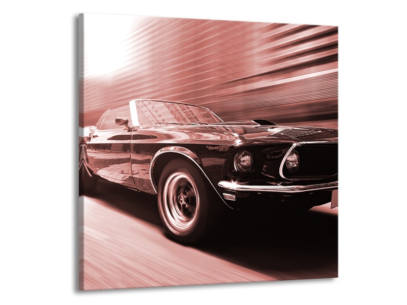 Canvas Schilderij Auto, Mustang | Bruin, Rood | 70x70cm 1Luik