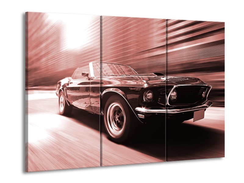 Canvas Schilderij Auto, Mustang | Bruin, Rood | 60x90cm 3Luik