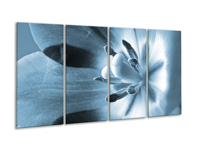 Canvas Schilderij Bloem | Blauw | 160x80cm 4Luik