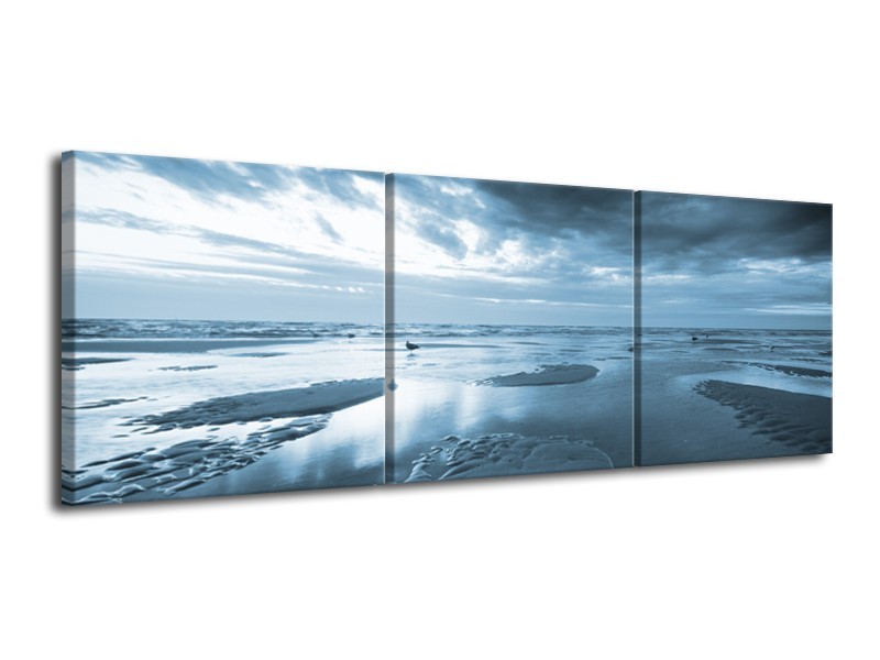 Canvas Schilderij Zee | Blauw | 120x40cm 3Luik