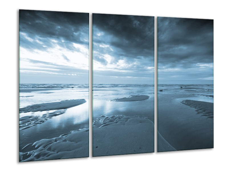 Canvas Schilderij Zee | Blauw | 120x80cm 3Luik