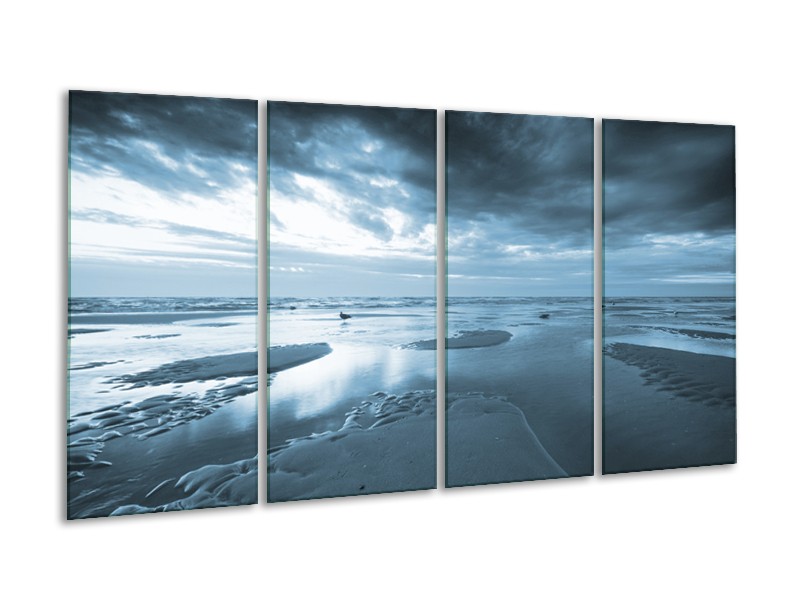 Canvas Schilderij Zee | Blauw | 160x80cm 4Luik