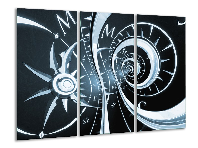 Canvas Schilderij Abstract | Zwart, Blauw | 120x80cm 3Luik