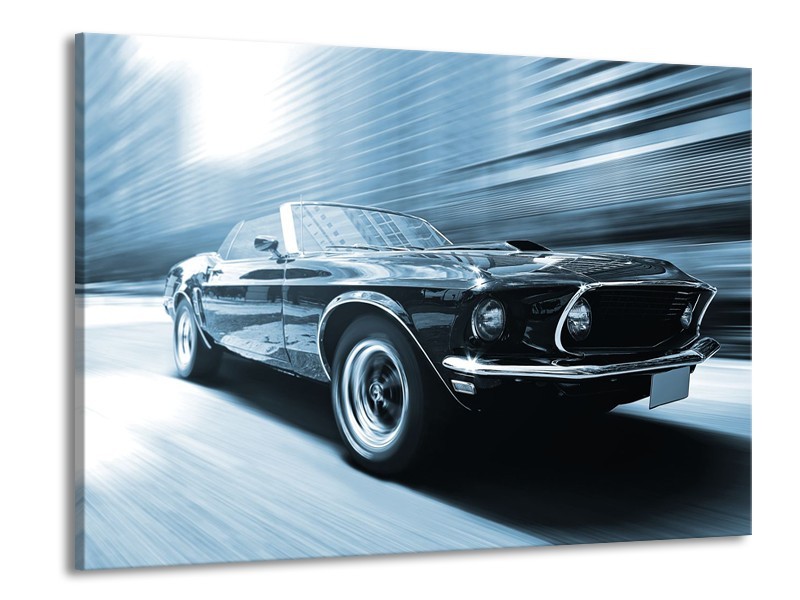 Glasschilderij Auto, Mustang | Blauw, Wit | 100x70cm 1Luik